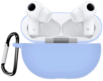Husa pentru protectia castilor stereo wireless Huawei FreeBuds Pro culoarea albastru deschis cu carlig prindere 