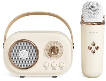 Jucarie karaoke copii THD C20 Plus cu difuzor separat microfon wireless portabil radio FM microSD card slot bluetooth alb 