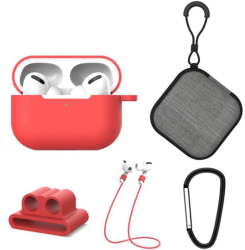 Set extins 5 in 1 pentru protectia castilor Apple Airpods Pro culoarea rosu 