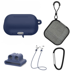 Set extins 5 in 1 pentru protectia castilor Apple Airpods Pro generatia 2 culoarea albastru inchis 
