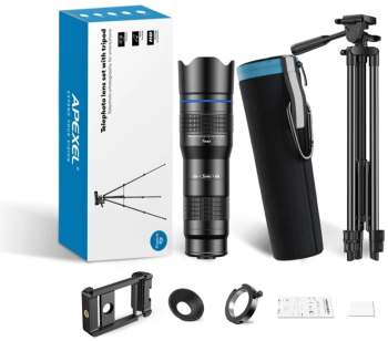 Set extins format din teleobiectiv zoom 40x Apexel cu trepied profesiojal si clips prindere la Phone 15 14 13 12 11 Samsung Galaxy S23 No 