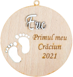 Glob de Craciun Personalizat Bebelus Copil HH897 din Lemn Model Primul meu Craciun 