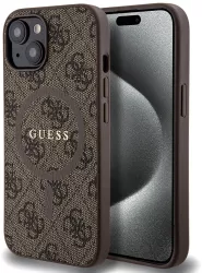 Husa pentru iPhone 15 - Guess 4G Collection Leather MagSafe GUHMP15SG4GFRW - Brown 