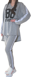 Trening dama Roxanne cu maneca lunga si pantaloni lungi supradimensionat bumbac XL gri melange 