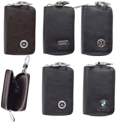 Husa pentru chei cu sigla auto Audi/BMW/VW/Mercedes negru/maro