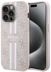Husa pentru iPhone 15 Pro - Guess Hardcase 4G Printed Stripes MagSafe GUHMP15LP4RPSP - Pink 
