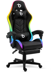 Scaun gamer RGB LED - cu cotiere perna - negru 