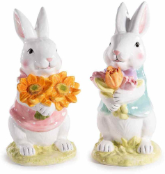 Set 2 figurine Iepurasi Paste ceramica multicolora 12x10.5x23 cm 