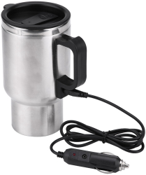 Termos electric pentru masina Inox argintiu/negru 450ml 12V izolatie termica 16x8.5cm 