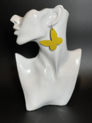 Cercei handmade din piele naturala galbeni lucrati manual Angy model fluture Produs in Romania 