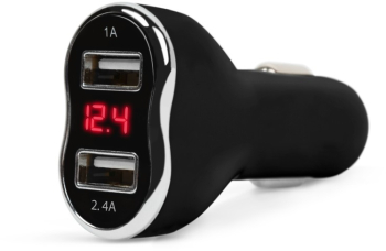 Incarcator bricheta auto telefon - 2 x USB cu voltmetru - negru 