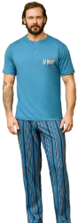 Pijama barbati 240341 tricou cu pantaloni lungi 100 bumbac Aydogan-Bleu-M INTL 