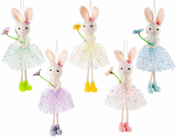 Set 5 figurine Iepurasi Paste textil multicolor 22 cm 