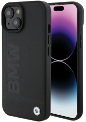 Husa pentru iPhone 15 - BMW Natural Leather Hot Stamp BMHCP15SSLLBK - Black 