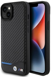 Husa pentru iPhone 15 Plus - BMW Leather Carbon BMHCP15M22NBCK - Black 