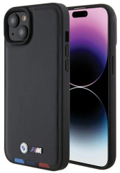 Husa pentru iPhone 15 Plus - BMW Leather Stamp Tricolor BMHCP15M22PTDK - Black 