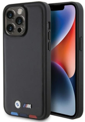 Husa pentru iPhone 15 Pro Max - BMW Leather Stamp Tricolor BMHCP15X22PTDK - Black 