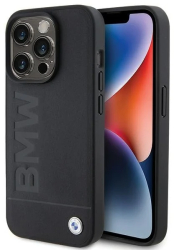 Husa pentru iPhone 15 Pro Max - BMW Natural MagSafe Leather Hot Stamp BMHMP15XSLLBK - Black 