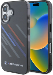Husa pentru iPhone 16 - BMW Hardcase Motorsport IML Random Stripes BMHCP16S23HTRAK - Black 