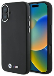 Husa pentru iPhone 16 - BMW Leather M Smooth Full Wrapped Metal MagSafe BMHMP16S23PMWK - Black 