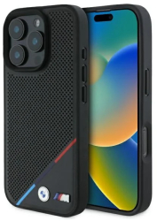 Husa pentru iPhone 16 Pro Max - BMW Hardcase M Perforated Tricolor Line MagSafe BMHMP16X23PUPDK - Black 