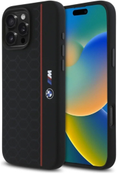 Husa pentru iPhone 16 Pro Max - BMW Hardcase Silicone Hexagon Red Line MagSafe BMHMP16X23SHER - Black 