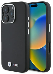Husa pentru iPhone 16 Pro Max - BMW Leather M Smooth Full Wrapped Metal BMHCP16X23PMWK - Black 