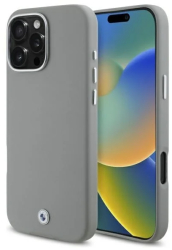 Husa pentru iPhone 16 Pro Max - BMW Leather Sign Full Wrapped Metal MagSafe BMHMP16X23PUFWG - Grey 
