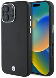 Husa pentru iPhone 16 Pro Max - BMW Leather Sign Full Wrapped Metal MagSafe BMHMP16X23PUFWK - Black 
