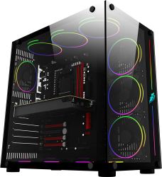 Carcasa acvariu 1STPLAYER SP8 Middle Tower Fara sursa Negru 7 ARGB Fans + Controller Gaming 