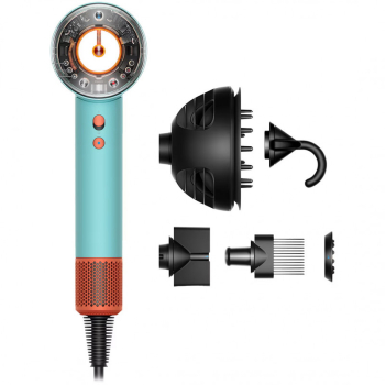 Uscator de par Dyson Supersonic Nural HD16 CePa/Tz 1600W 3 viteze 4 temperaturi Ioni negativi 5 atasamente Protejeaza scalpul Turcoaz 