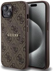 Husa pentru iPhone 15 Plus - Guess 4G Collection Leather MagSafe GUHMP15MG4GFRW - Brown 