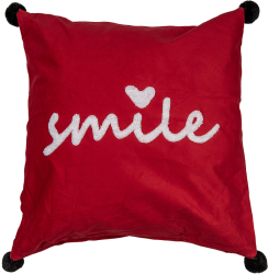 Fata perna decorativa textil rosu alb Smile 45x45 cm 