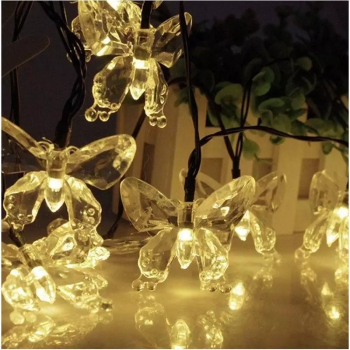 Ghirlanda Luminoasa SIKS Pentru Gradina Cu Incarcare Solara Solara Fluturasi 50 Led-Uri Lungime 5 M Ip44 Alb cald 