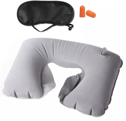 Set de perna masca de dormit si dopuri de urechi pentru calatorii Gonga® Gri 