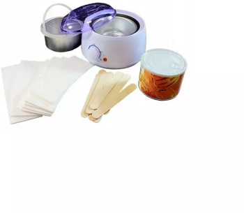 Set epilare complet cu incalzitor ceara 400 g ceara cu extract de miere 10 spatule din lemn Gonga® Multicolor
