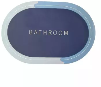 Covoras de Baie Antiderapant SIKS Model Bathroom Substrat absorbant Uscare Rapida Oval 58 x 38 cm Albastru / Gri