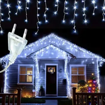 Instalatie Craciun SIKS Tip Turturi 20 Metri 400 Led-uri Pentru Casa / Gradina / Gard Cu 8 Jocuri De Lumini Franjuri Curgatoare Exteri 