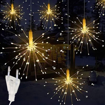 Instalatie De Craciun SIKS Tip 5 Focuri De Artificii Decorative Interconectabila 300 Led 8 Moduri De Iluminare Lungime 4m Alb Cald 