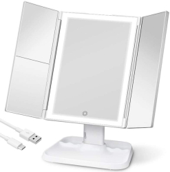 Oglinda Cosmetica Extensibila SIKS Profesionala Pentru Make-up Cu Led Marire 2x 3x Lumina Reglabila Buton Touch USB Suport Alb 