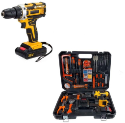 Trusa Profesionala Multifunctionala EDAR Cu Bormasina Fara Fir 119 Piese Pentru Reparatii Constructii Bricolaj Gaurit Insurubat 2 Acu 
