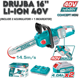 Drujba pe acumulatori TOTAL 16 - LI-ION 40V INCLUDE 2 ACUMULATORI + 1 INCARCATOR 