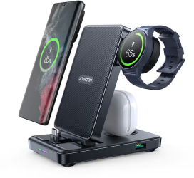 Statie de Incarcare 4 in 1 Pliabila Joyroom 15W pentru Samsung Galaxy Watch USB Type-C Negru