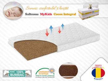 Saltea MyKids Fibra De Cocos Integral 140x70x10 Husa Bumbac Matlasat 