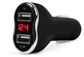 Adaptor de incarcare cu conectare la bricheta auto 2 x USB cu voltmetru si ampermetru Negru 