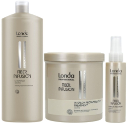 Pachet pentru par deteriorat Londa Professional Sampon Fiber Infusion 1000ml + Tratament Fiber Infusion 750ml + Tratament 5min 100ml 