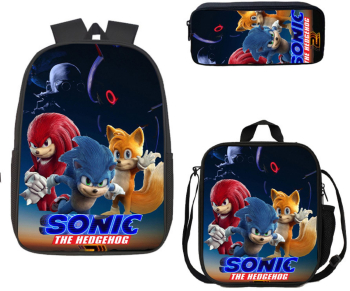 Set rucsac 3 piese pentru copii sonic cu punga de creion si geanta de umar