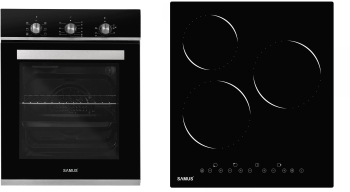 Pachet incorporabil Samus Cuptor SC457GTBV Clasa A 1900W 43L 6 functii + Plita incorporabila vitroceramica Samus PSVE-43BG2 45 cm Negru 