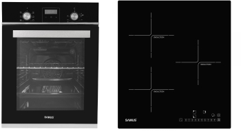 Pachet incorporabil Samus Cuptor SCE459GTBV Clasa A 1900W 43L 6 functii + Plita incorporabila inductie Samus PSI-43BG1 45 cm Negru 