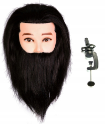 Cap de antrenament pentru coafat barbatesc Carl Black cu barba de 40cm din par natural cu maner 